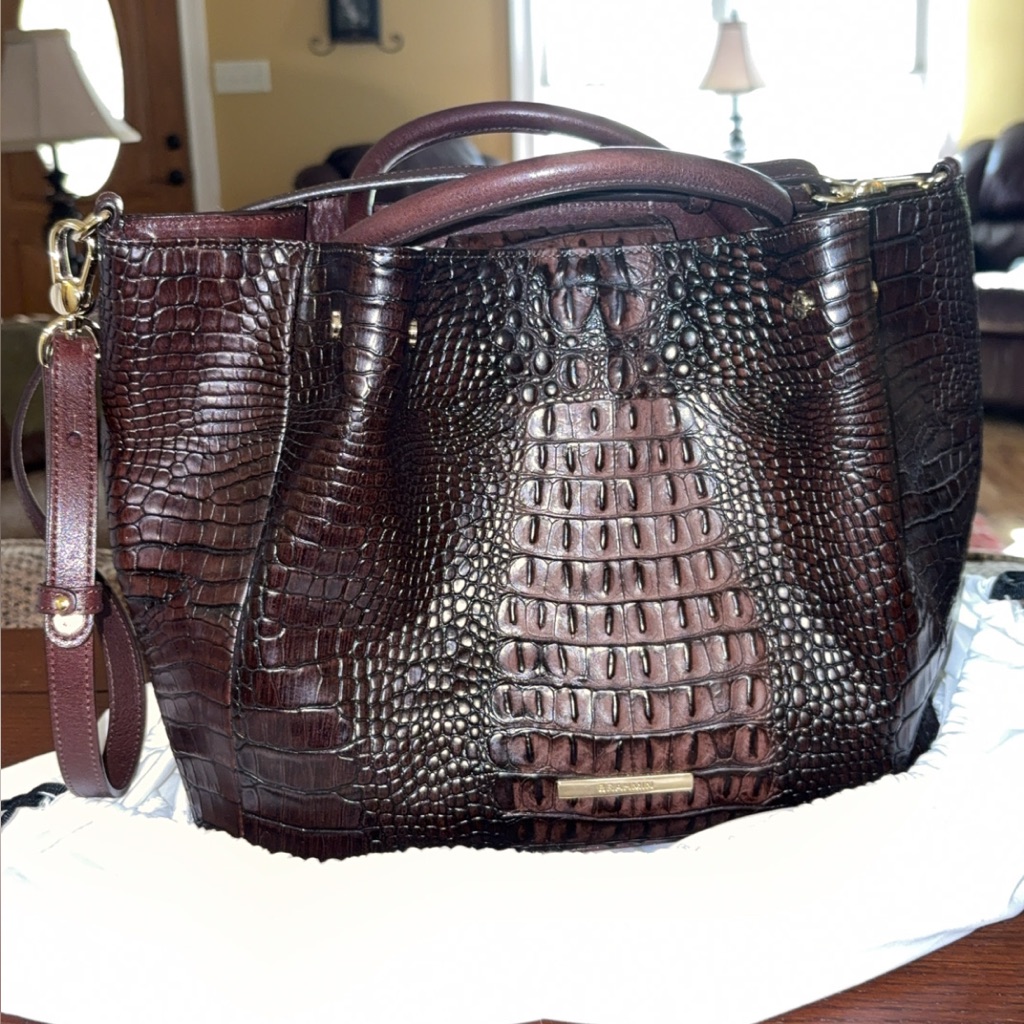 Brown Crocodile Embossed Handbag
